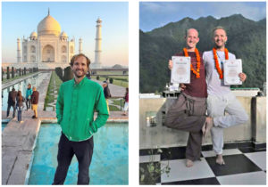 Links: Markus Hanna am Taj Mahal, dem bekanntesten Wahrzeichen Indiens. Rechts: Frank und Markus Hanna haben gemeinsam in Indien ihre Yogalehrerausbildung gemacht. Fotos: Privat